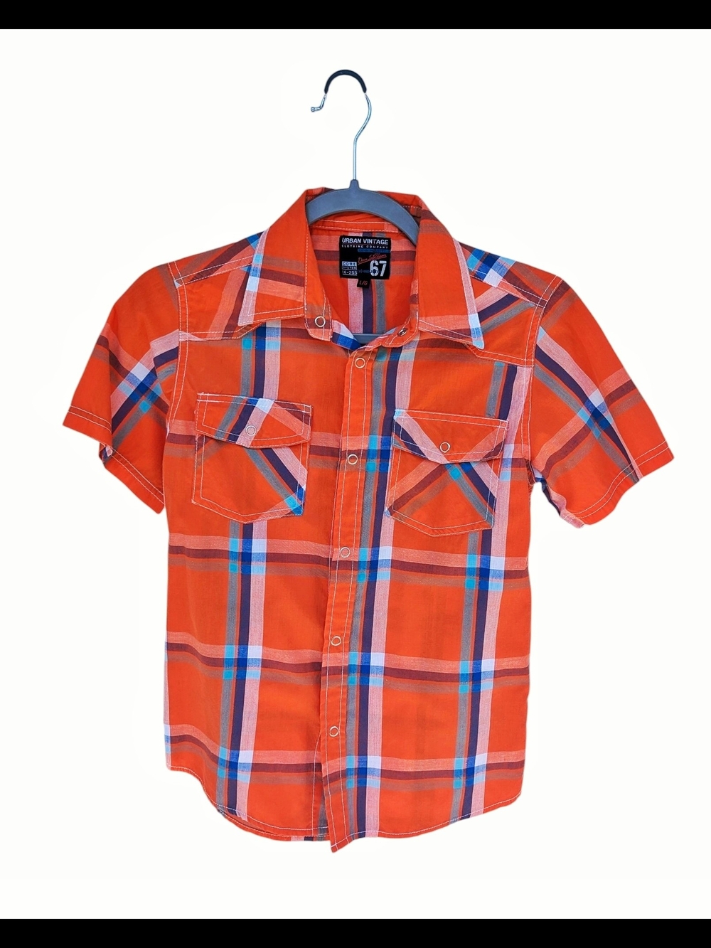 Urban Vintage Orange Plaid Button-Down Shirt for Kids - Boys 16 L/G